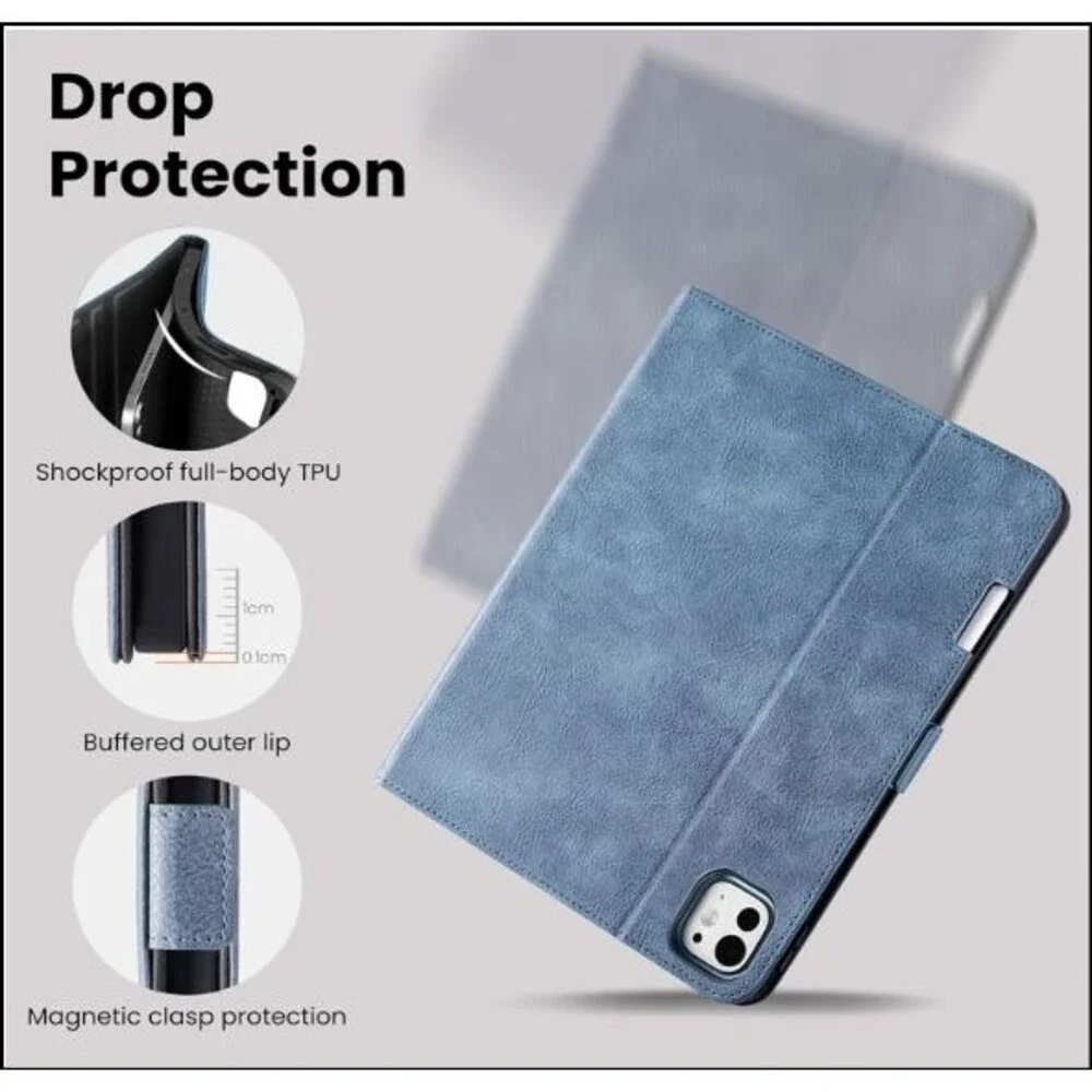 Handmade Case for iPad Pro 11 Inch (M5/M4) 2025/2024 with Pencil Holder Blue